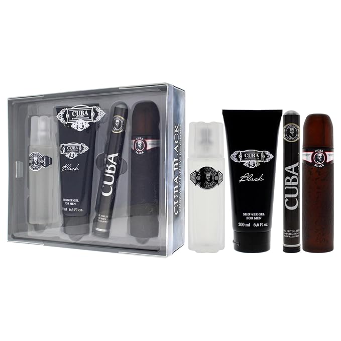 Cuba Cuba Black Men 4 Pc Gift Set 3.3oz EDT Spray 1.7oz EDT Spray 3.3oz After Shave 6.7oz Shower Gel (I0101683)