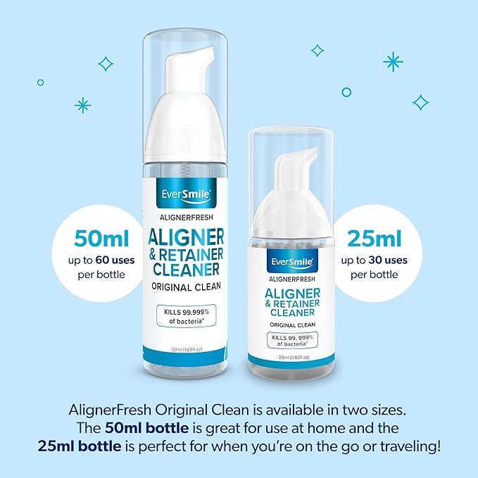 EverSmile AlignerFresh Original Clean Foam ? Cleaner Compatible w/Invisalign and All Clear Aligners &amp Retainers ? Eliminates Bacteria Whitens Teeth Fights Bad Breath ? 50ml (2 Pack)