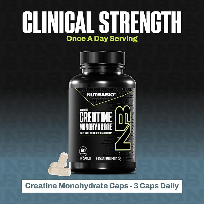 NutraBio Pure Micronized Creatine Monohydrate Capsules Creatine Pills Supports Bulk Muscle Energy Recovery and Strength - Keto Friendly Kosher Creatine Nutritional Supplement for Men and Women