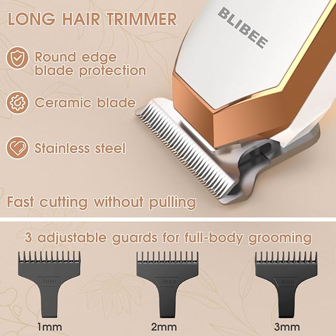 Hair Clippers &amp Bikini Trimmer for Women - Waterproof Electric Clippers and 4 in 1 Bikini Trimmer Set Deluxe Hair Trimmer Wet/Dry Body Shaver for Nose Eyebrows Beard Pubic Hair Mauve