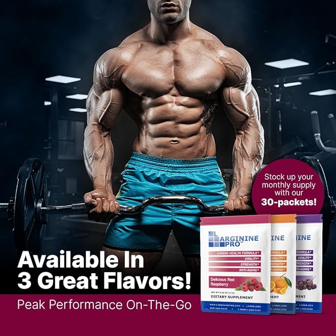 L-ARGININE PRO Supplement Powder | 60 Packets Single Serve Travel Size | 5500mg of L-arginine Plus 1100mg L-Citrulline Raspberry