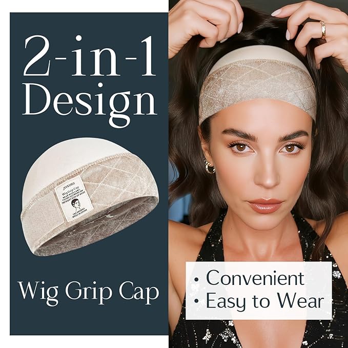 Wig Grip Cap with Silicone Strip Non Slip 2-in-1 Soft Wig Caps to Hold Wig in Place Nude 2 PCS