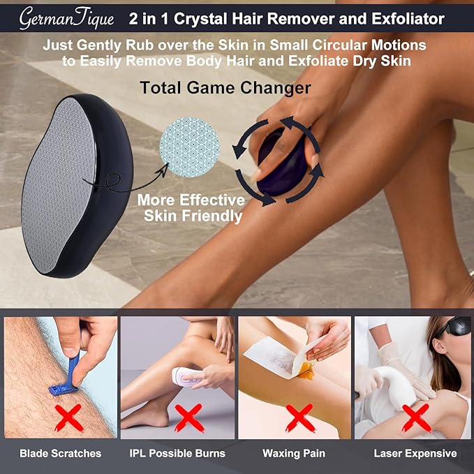 Crystal Hair EraserNatural Crystal Hair RemoverReusable Painless Nano Glass Hair Removal Device Without ShaverGentle Crystal Epilator and Exfoliator for Soft Silky Skin(Black)