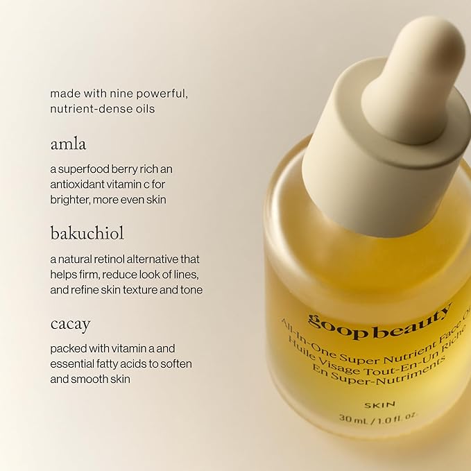 goop Beauty Nutrient Face Oil | Anti Aging Moisturizer for Smooth Skin Texture &amp Wrinkles | Bakuchiol Cacay &amp Organic Amla | 1 fl oz