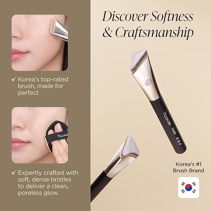 Piccasso FB33 Foundation Brush ? Tapping Cover Brush for Liquid &amp Cream Foundation Fills Pores with Soft Bristles for Smooth and Flawless Face Makeup Professional Korean Beauty Tool