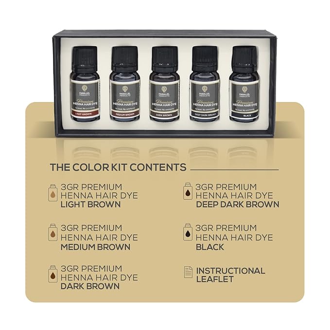 Parallel Products Henna Color Kit - Professional Hair Tint and Root Touch Up - 3 Gram Mini-Collection for Grey Coverage