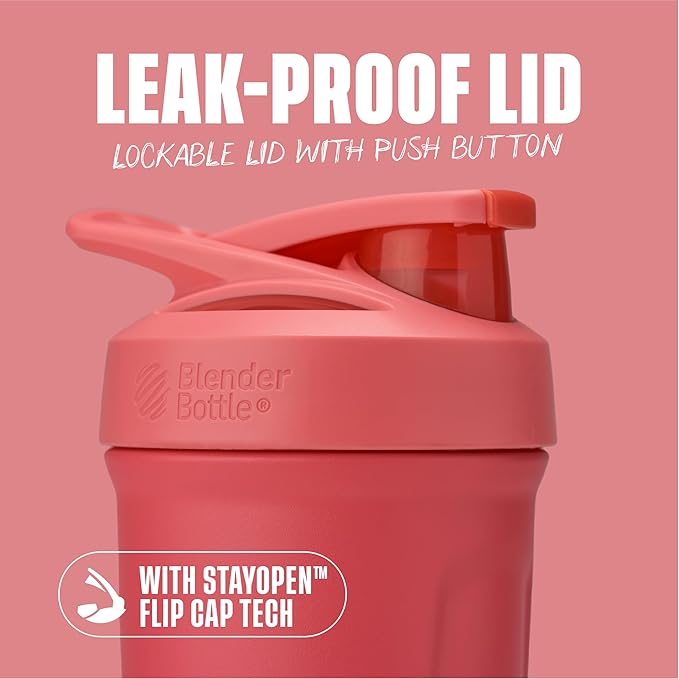 BlenderBottle Sport Insulated Stainless Steel Shaker Bottle with Wire Whisk 24-Ounce Pink ? Protein Shakes &amp Hydration for Athletes &amp Fitness Enthusiasts Easy Mixing Keeps Drinks Cold Loc