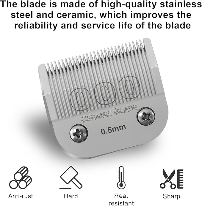 000 Professional Detachable Replacement Ceramic Blades 0.5mm Compatible with Most Andis Oster A5 Series Scissors. Cutting Length 1/50 -Inch(0.5mm)