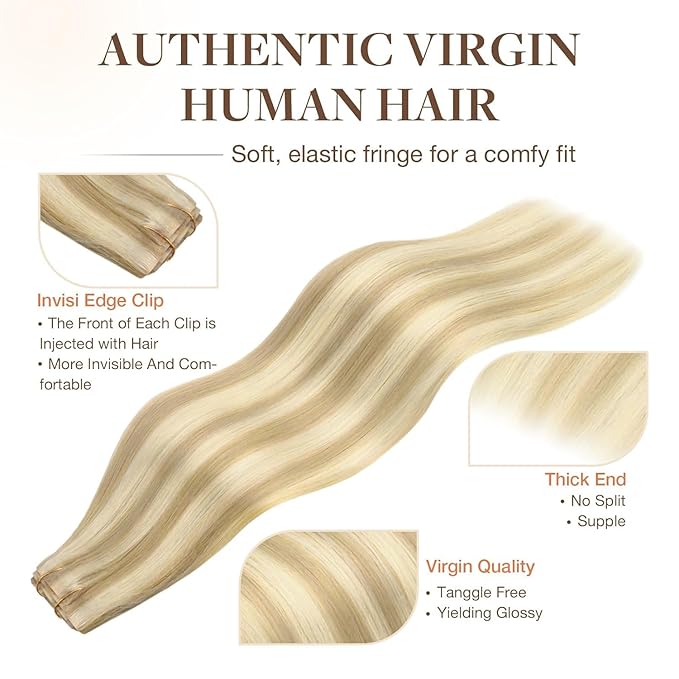 GOO GOO Invisi Edge Clip in Hair Extensions Set 12inch 85g 5pcs Injected Seamless PU Clip ins and 2pcs Classical PU Clip ins Virgin Real Human Hair #P18A/613A