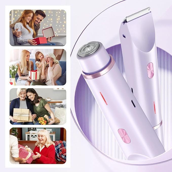2025 New 2 in 1 Electric Shaver for Women 2 in 1 Double-Headed Waterproof Wet and Dry Dual Head Body Shaver Electric Trimmer for Women (Purple)