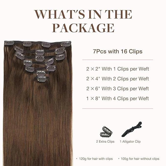 GOO GOO Clip in Hair Extensions Real Human Hair Remy Human Hair Extensions Clip ins for Women Natural Human Hair 20inch 200g 7Pcs #4A Chocolate Brown