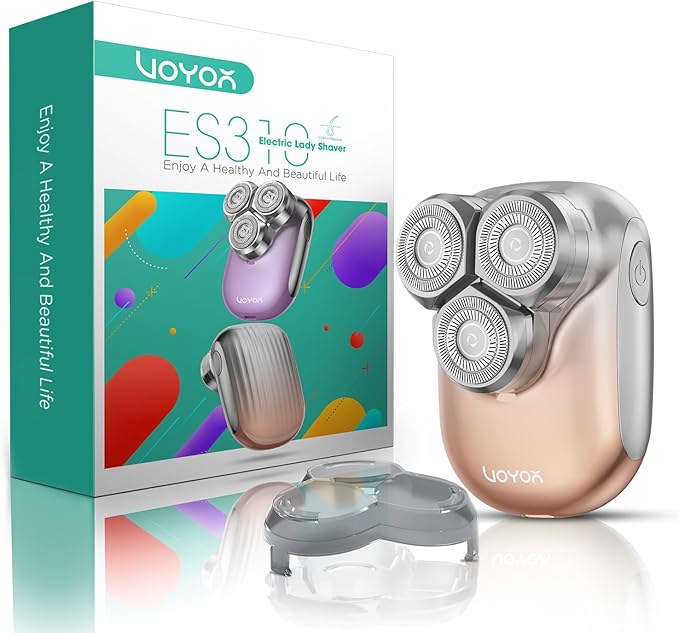 VOYOR Electric Razors for Women 3D Floating Blade Shaver for Women Electric Shaver for Legs Bikini and Body Facial Hair Remover Women's Shavers Waterproof Women's Grooming ES310 (Gold)