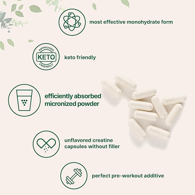 Creatine Monohydrate 5000mg 500 Capsules | Pure Creatine Pills ? Micronized + Unflavored Powder Source Easy Absorption | Pre Workout &amp Muscle Health Support | Keto Non-GMO