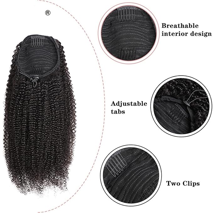 EARSHOT Hair Buns Hair Piece 1 Pack Curly Wavy Drawstring Ponytail Extension Brazilian Hairpin Ponytail Wig Natural Black Drawstring Ponytail Bun Hair Accessories For Girls (Color : 16inches)