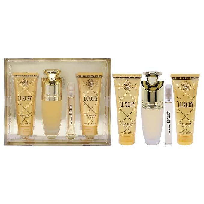 New Brand Luxury for Women - 4 Pc Gift Set 3.3oz EDP Spray 4.4oz Shower Gel 4.4oz Body Lotion 0.5oz EDP Spray