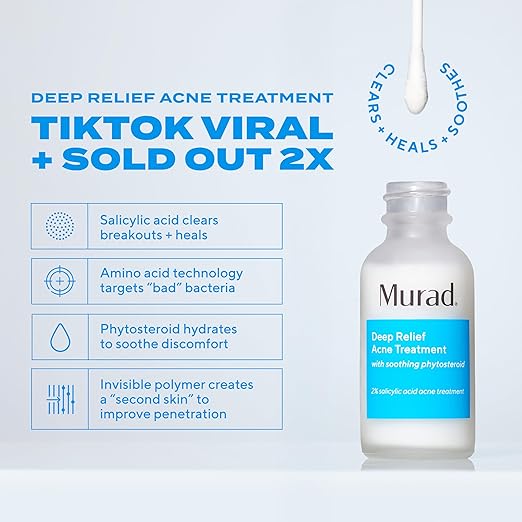 Murad Deep Relief Acne Treatment with 2% Salicylic Acid - Deep Painful Acne Spot Treatment for Face ? Redness Relief Fast Acting Blemish Serum Soothing Breakout Treatment - 1Fl Oz