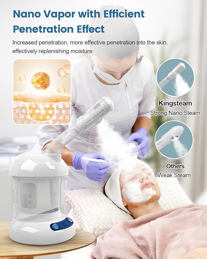 Tabletop Facial Steamer - Kingsteam Nano Ionic Face Steamer with 360° Rotating Arm Moisturize Remove Blackheads Portable Facial Steamer for Home Facial Spa or Beauty Salon White