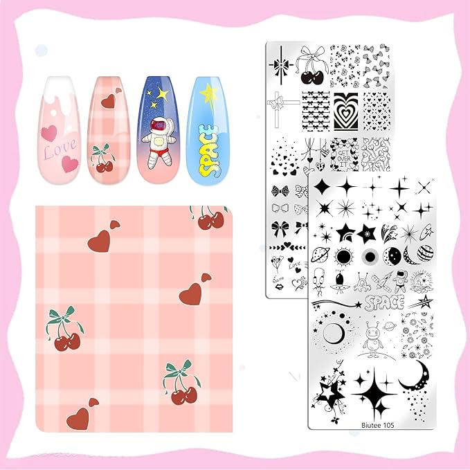 Biutee Nail Stamping Plate Set 12PCS Nail Art Stamp Plates 8PCS Stamping Nail Gel Polish Nail Stamper and Scraper Halloween Christmas Butterfly Leaves Bow Design Nail Stamping Kit with Storage Bag