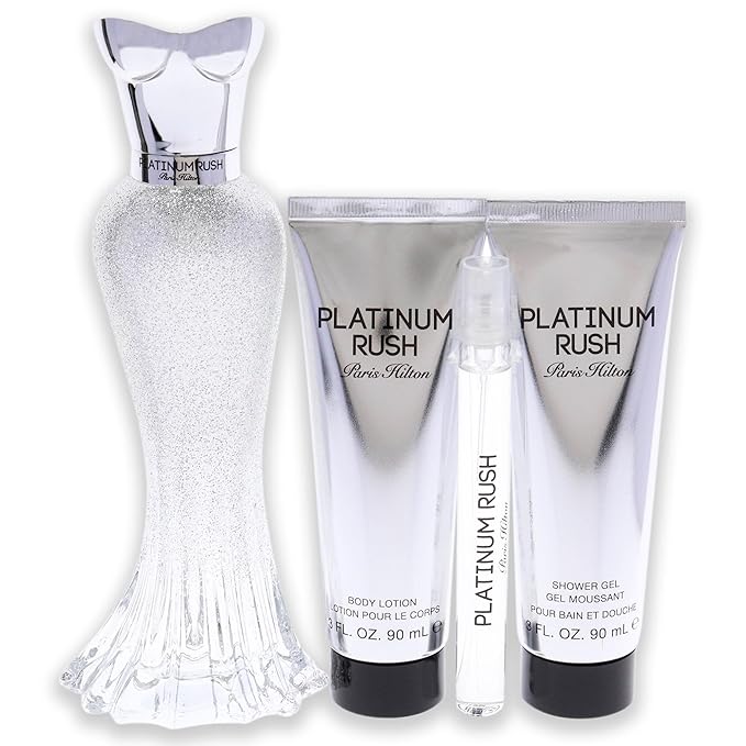 Paris Hilton Platinum Rush Women 4 Pc Gift Set 3.4 oz EDP Spray 0.33oz EDP Spray 3oz Body Lotion 3oz Shower Gel