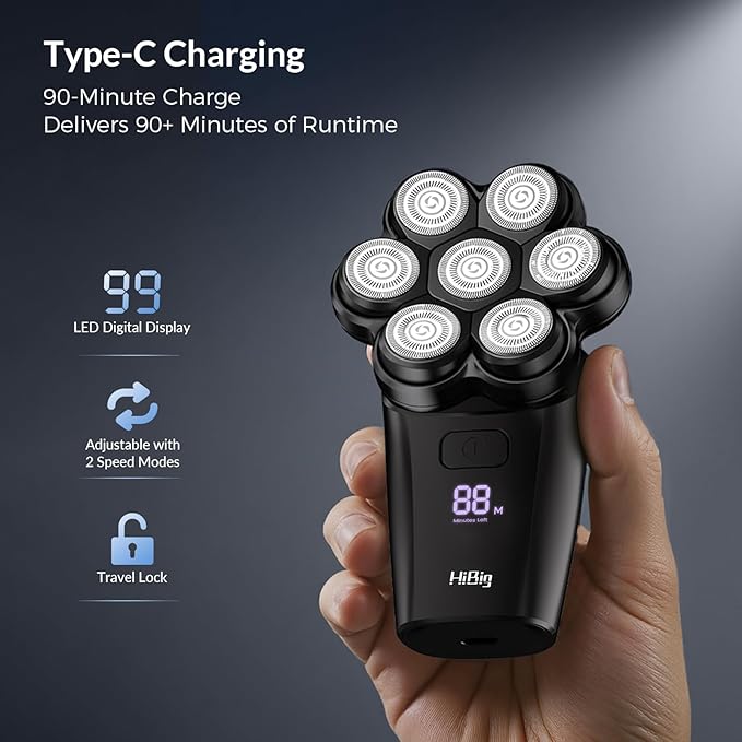 Head Shavers for Bald Men - 7D Arc Electric Razor with Magnetic Detachable Head Waterproof Wet Dry 5-in-1 Electric Shaving &amp Grooming Kit LED Display Rechargeable Head &amp Body Hair Shaver