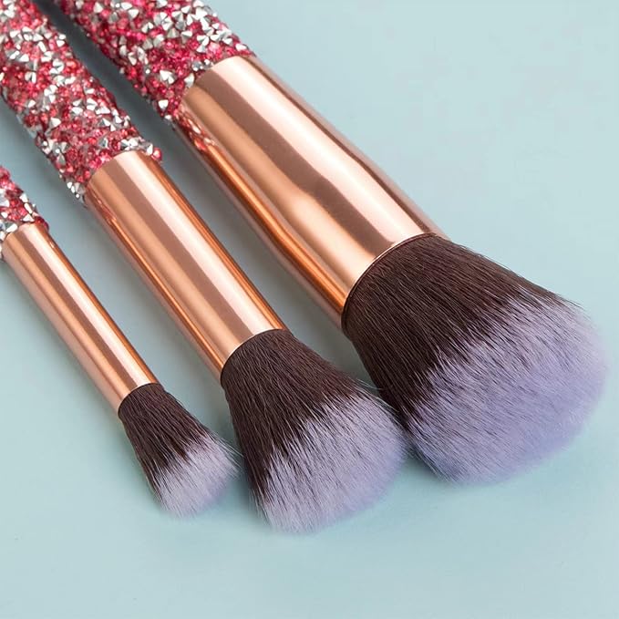 Glitz and Glam Essentials Makeup Brushes 1 Set Rhinestone Makeup Brush Set Professional Beauty Cosmetic Brushes with Bag for Face Make Up Tools (pink)