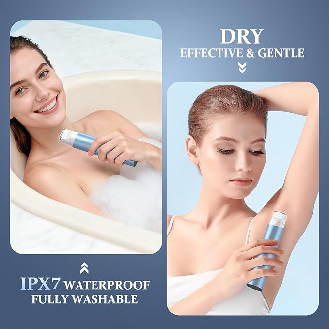 Bikini Trimmer for Women Dual Head Face Shaver Body Hair Trimmmer IPX7 Waterproof Womens Electric Razor for Legs Sky Blue