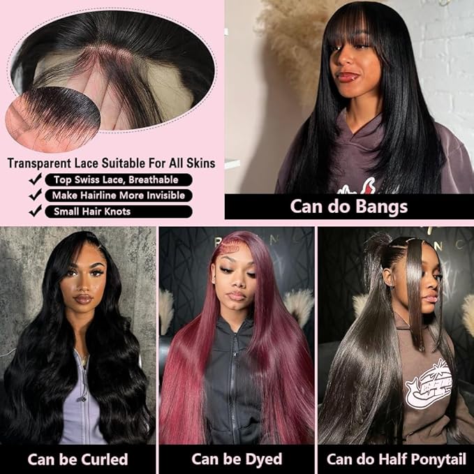 26 Inch Straight Lace Front Wigs Human Hair 13x6 HD Transparent Lace Front Human Hair Wigs for Women Glueless Brazilian Virgin Hair Lace Frontal Wig 200% Density Pre Plucked