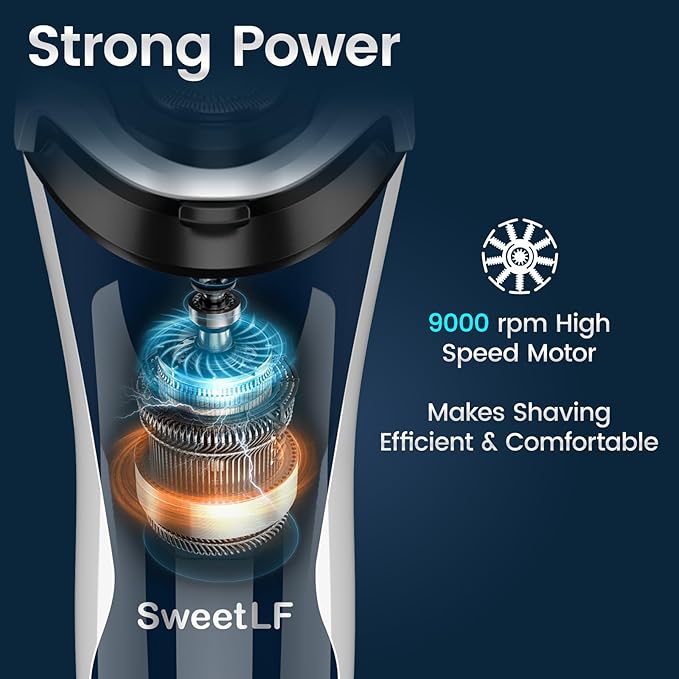 Electric Razor for Men Electric Shaver for Men Waterproof/Rechargeable/LED Display Men?™s Shavers Wet &amp Dry Rotary Shavers Gift for Dad Husband Boyfriend (Navy Blue)