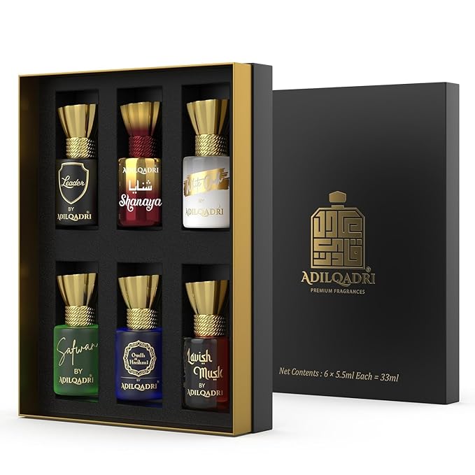 Adil_qadri Assorted Luxury Non Alcoholic Roll-On Attar Collection for Men &amp Women Long-Lasting Fragrance Set Gift Hamper for Him &amp Her Ideal for Special Occasions 6 Bottles of 5.5ml Each