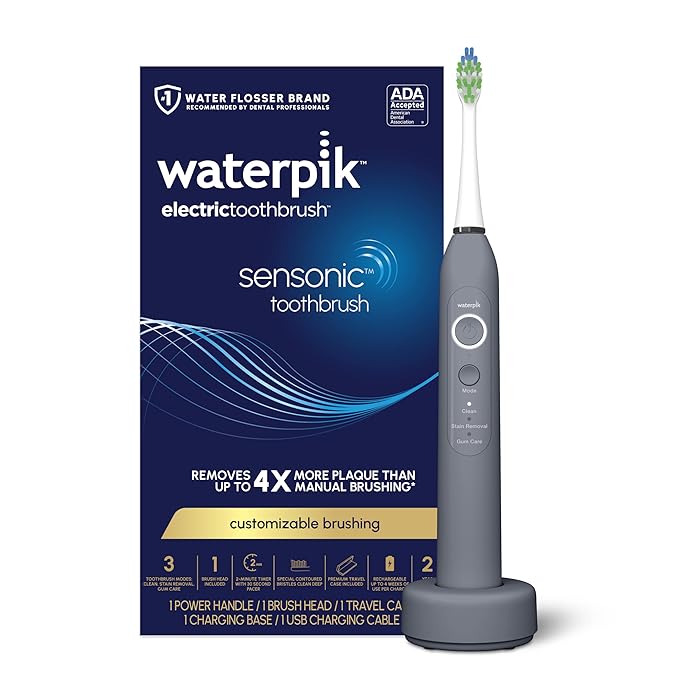 Waterpik Sensonic Sonic Electric Toothbrush Rechargeable Toothbrush for Adults with 3 Modes Travel Case USB Charger Modern Gray STW-03W027 Packaging May Vary