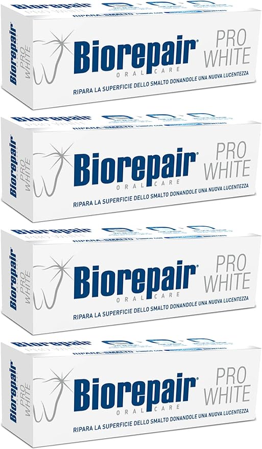 Biorepair: Pro White Whitening Toothpaste with microRepair - 2.5 Fluid Ounce (75ml) Tubes (Pack of 4) [ Italian Import ]
