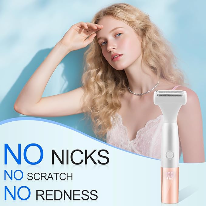 5-in-1 Bikini Trimmer Electric Razors for Women Cordless Electric Shaver with LCD Display for Facial Body Legs Hair Rechargeable Waterproof Pubic Body Hair Trimmer Birthday Christmas Gifts for Women