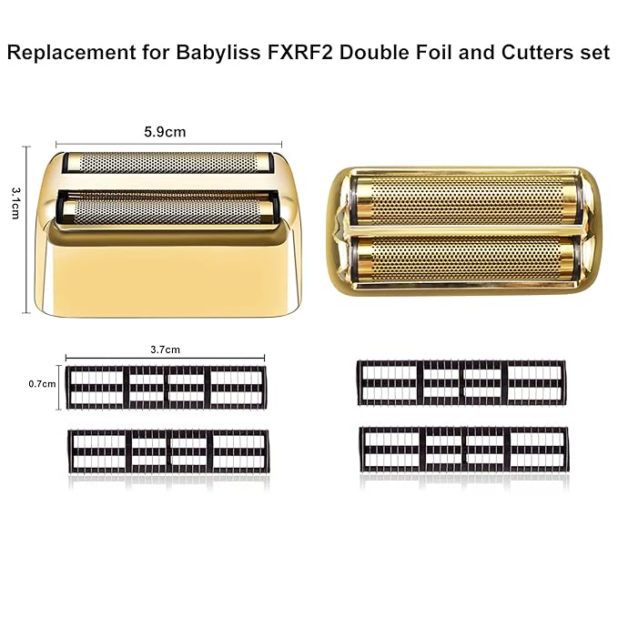 Professional Replacement Foil and Cutters for BaBylissPRO Barberology Double Foil Shaver Compatible with BaBylissPRO Barberology FXFS2 Shaver (3 gold)