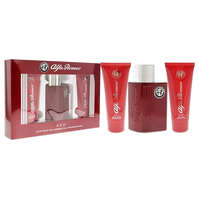 Alfa Romeo Alfa Romeo Red 4.2 oz EDT Spray 3.4oz Shower Gel 3.4oz After Shave Balm Men 3 Pc Gift Set (10034095)