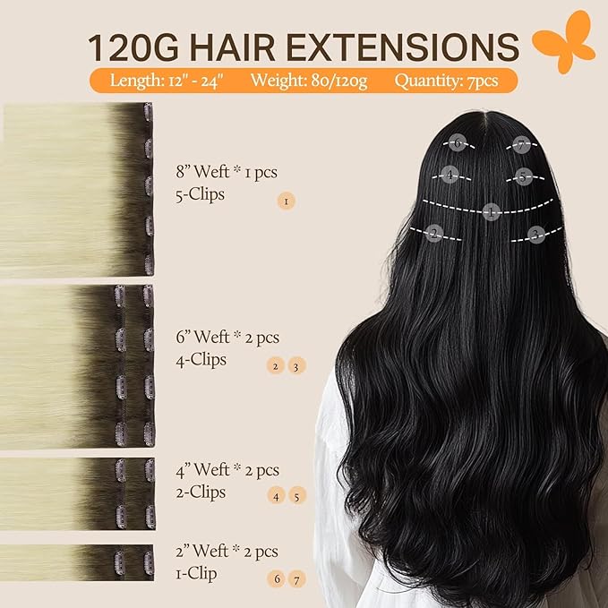 DOORES Clip in Human Hair Extensions Light Ash Brown to Ash Blonde 100g 7pcs 14 Inch Remy Hair Extensions Straight Natural Thick