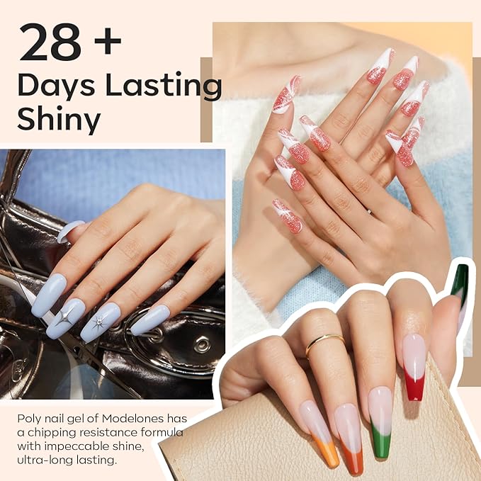 Modelones 133pcs Poly Nail Gel Kit 32 Colors Earthy Tones Complete Extension Gel Nail Kit with 8W Lamp Slip Solution Builder Tools for Starter DIY Salon Use