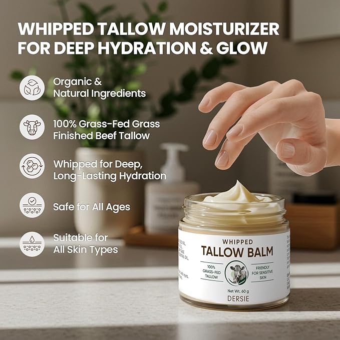 Tallow Sunscreen &amp Tallow Balm Set: 100% Grass-Fed Beef Tallow Sunscreen Balm with Zinc Oxide + Whipped Tallow Moisturizer ? Daily Sun Protection &amp Deep Hydration for Sensitive Skin Face &amp