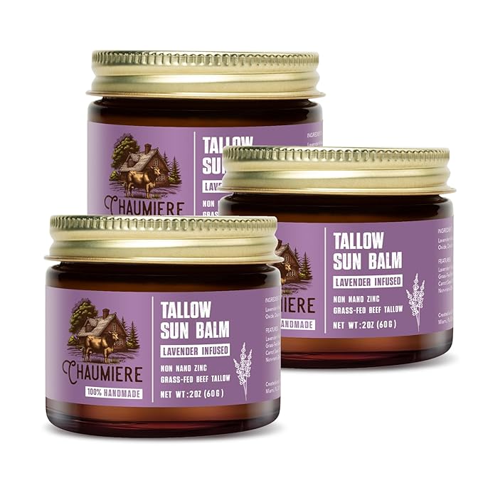 Lavender Tallow Sunscreen SPF 50 ? Grass-Fed Beef Tallow Balm with Carrot Seed Oil &amp Non-Nano Zinc ? Organic Face &amp Body Moisturizer Reef Safe Naturally Scented ? 2.5oz x 3 Made in USA