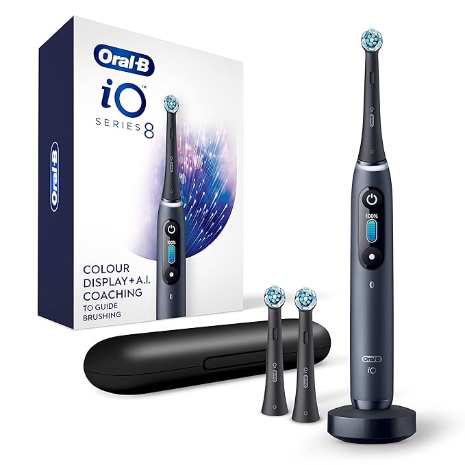 Oral-B iO Series 8 Electric Toothbrush with 2 Replacement Brush Heads and Travel Case Rechargeable Toothbrush Black Onyx