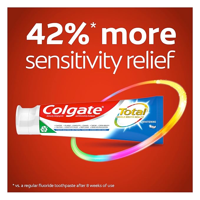 Colgate Total Teeth Whitening Toothpaste 10 Benefits Including Sensitivity Relief Whitening Mint 4.8 oz ( Pack of 4 )