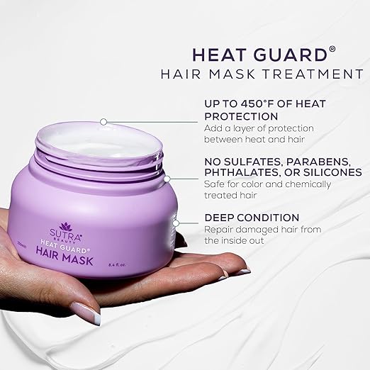 SUTRA Heat Guard Hair Mask Treatment for Frizzy Dry &amp Damaged Hair - Deep Conditioning Moisturizer Hydrates &amp Repairs Against Heat Damage with Hyaluronic Acid - Anti-Frizz Haircare
