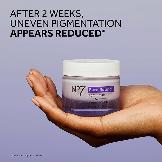 No7 Pure Retinol Night Cream - Collagen-Boosting Retinol Cream that Visibly Smoothes Plumps &amp Firms Complexion - Dermatologist Approved &amp Fragrance-Free (1.69 Fl Oz)