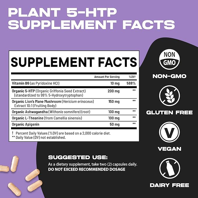 Nootrix Organic Plant 5 HTP+ Supplement | Supports Memory Mental Focus Cognitive Health &amp Energy | Promotes Healthy Mood &amp Brain Function | Vitamin B6 &amp L Theanine | 240 Capsules