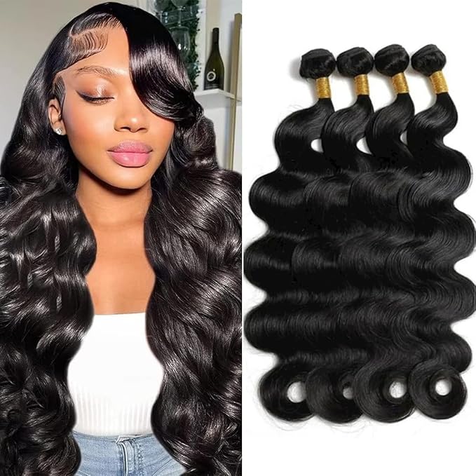 Human Hair Bundles 14 16 18 20 Inch Body Wave Bundles Human Hair Unprocessed Brazilian Virgin 4 Bundles Natural Black for Women