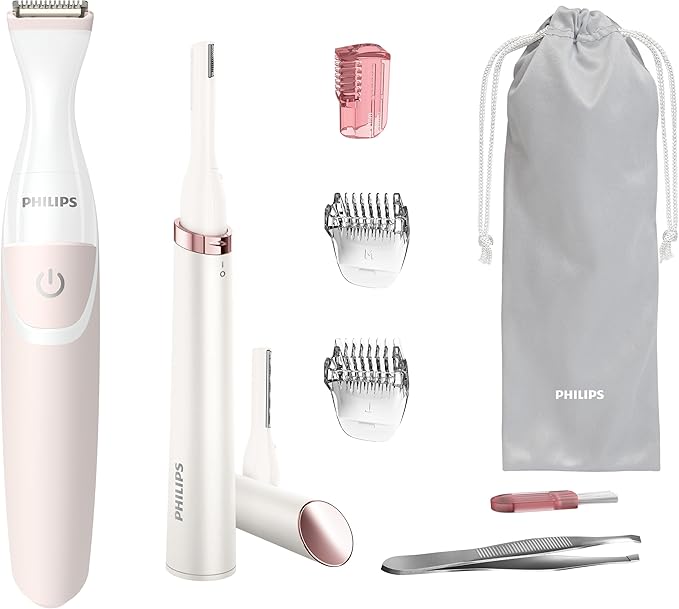 Philips Beauty Women's Bikini Trimmer and Precision Trimmer Special Edition Bundle BRT387/90Pink and White