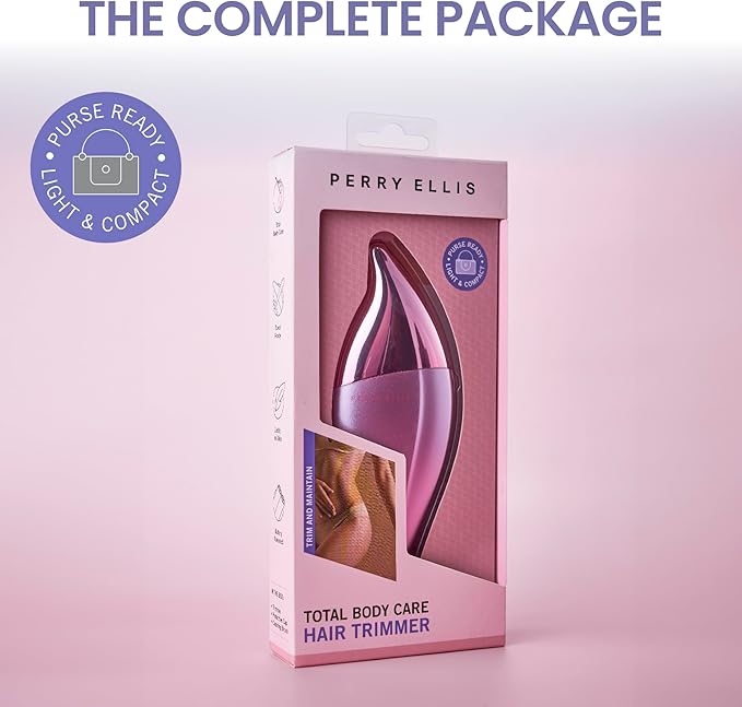 Perry Ellis Elegant Leaf Total-Body-Care Pocket Trimmer Cordless Electric Hair Clippers for Women Dual-Trimming Action Includes Cleaning Brush Battery Operated Pink