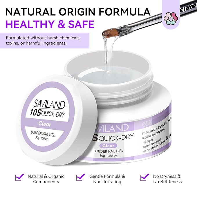 SAVILAND Quick-dry Builder Nail Gel Kit - Clear Pink Builder Hard Gel with Mini UV Light Top Gels Dehydrator Non-acid PH Bond Primer and Nail Extension Application Tools for beginners