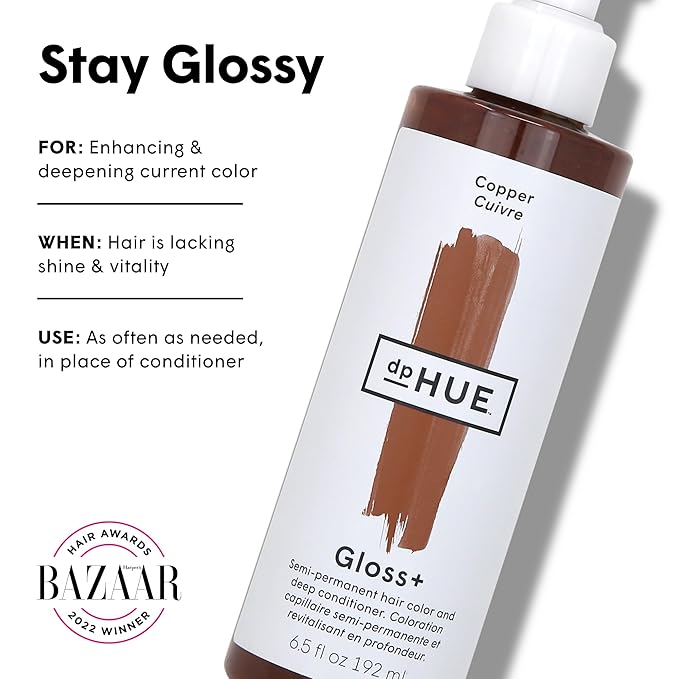 dpHUE Gloss+ Copper - 6.5 oz (8-12 Applications) - Semi-Permanent Hair Color &amp Conditioner - Lasts Up to Eight Washes - Paraben SLS &amp SLES Sulfate Free - Vegan Leaping Bunny Certified