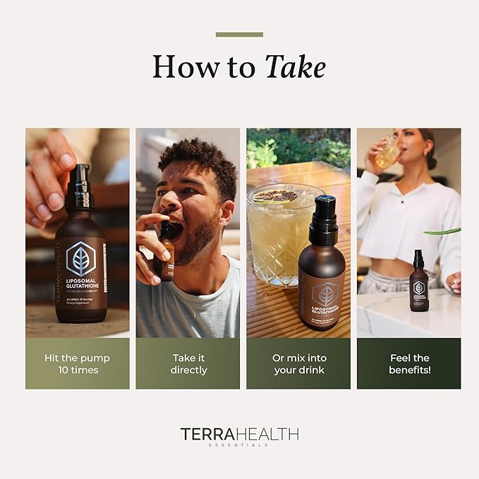 Terra Health Essentials - Liposomal Glutathione - Supports Immunity Skin Hair and Healthy Aging - Maximum Absorption Glutathione Supplements - 30 Day Supply