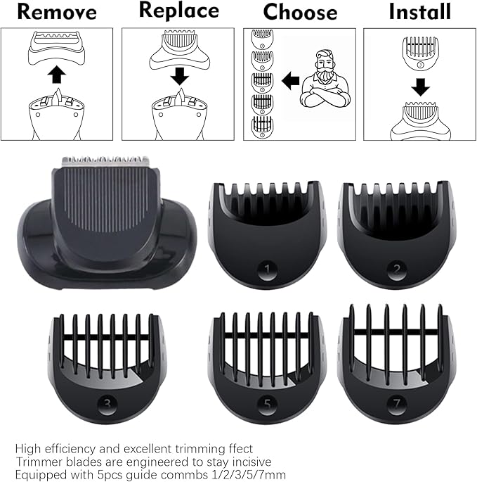Beard Trimmer Attachment Fit for Br-aun Series 5 6 and 7 Electric Razors 1/2/3/5/7mm Replacement Shaver Guide Combs for 5018s 5020s 6075cc 7071cc 7075cc 7085cc 7020s 5050cs 6020s 6072cc
